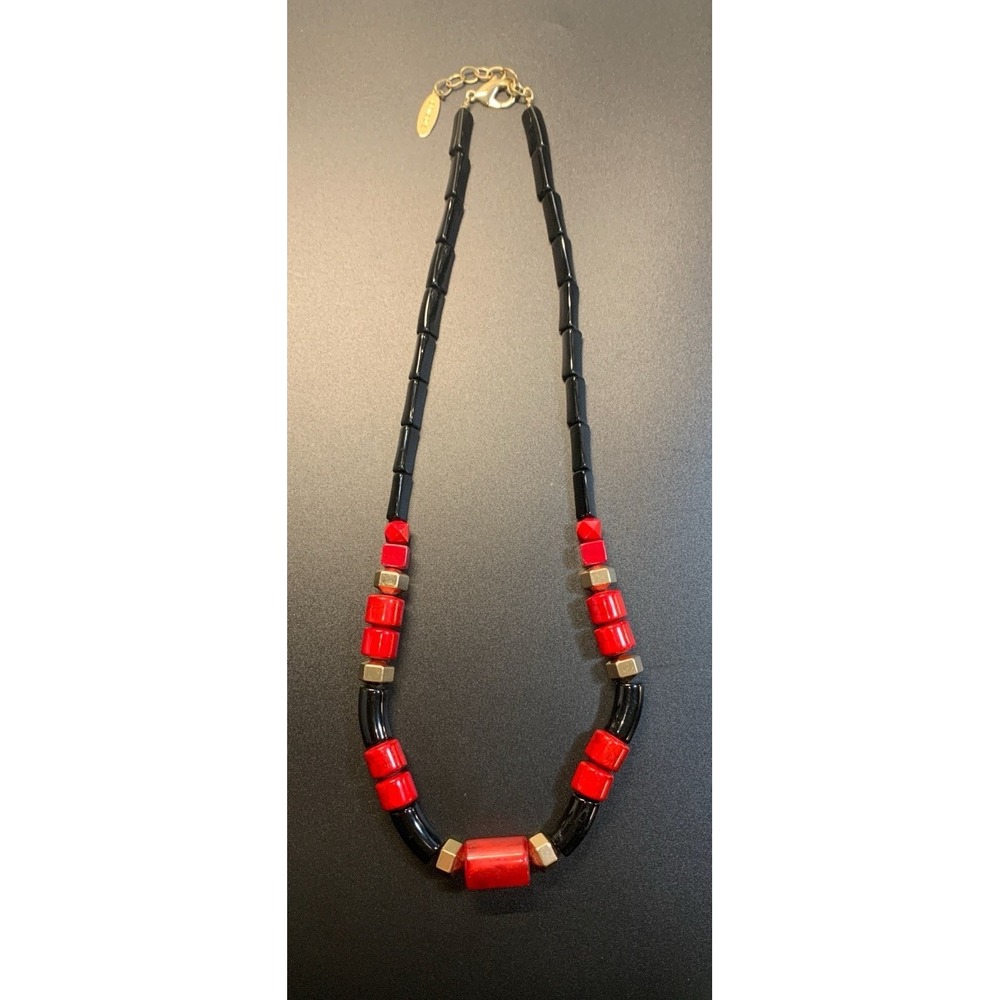 Chicos Chunky Red and Black Statement Necklace‎